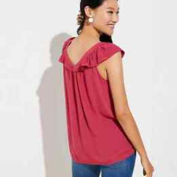 Loft Rustic Pink Dotted Ruffle Strap Shell - Picture 2 of 2